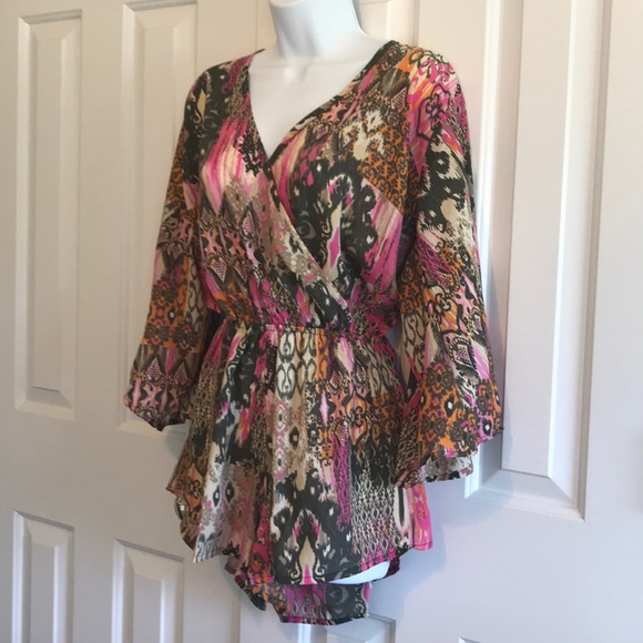 ELAN Shorts Romper with long wide sleeves, Sz M - Picture 2 of 8